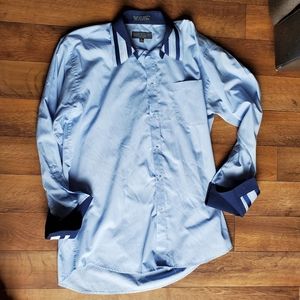 Daniel Ellissa Men's Blue Button Down Dress Shirt Size 15 1/2, 33-34 French Cuff